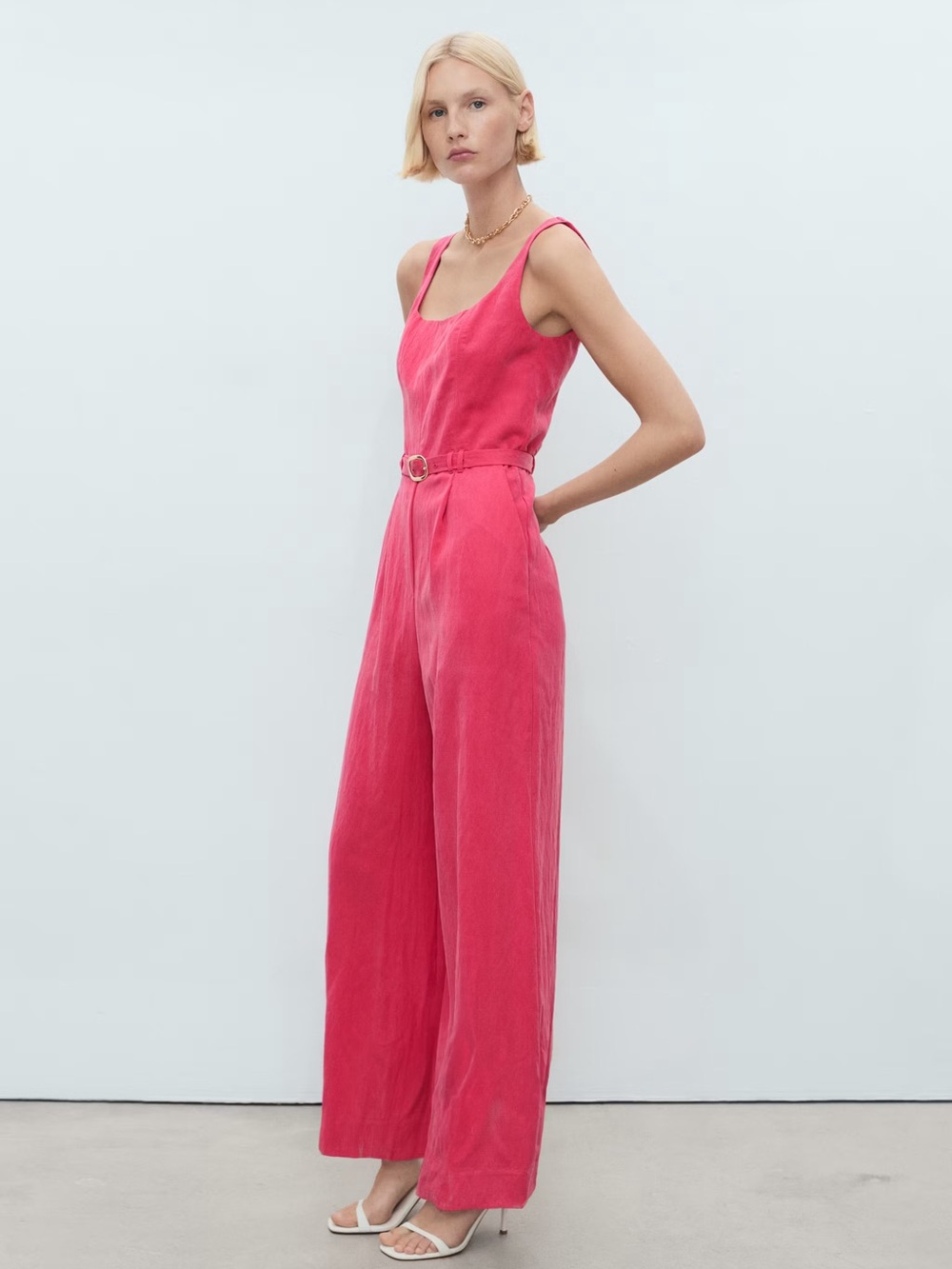 Mango Pink jumpsuit with belt NWT